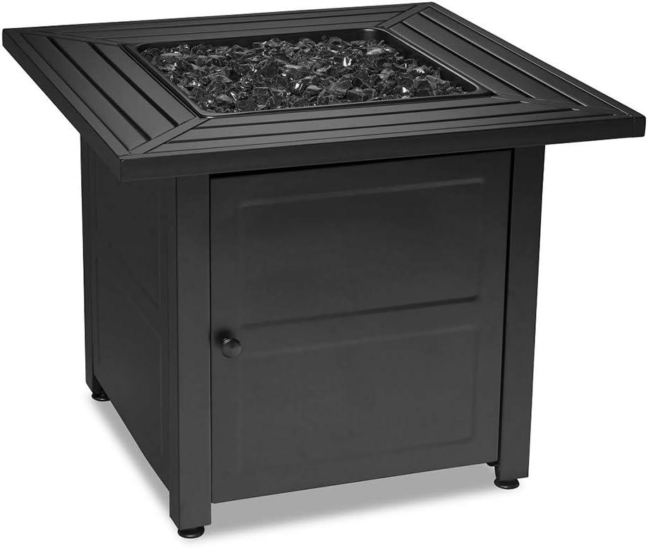 Sleek 30" Square Slate Finish Gas Fire Pit Table with Steel Mantel