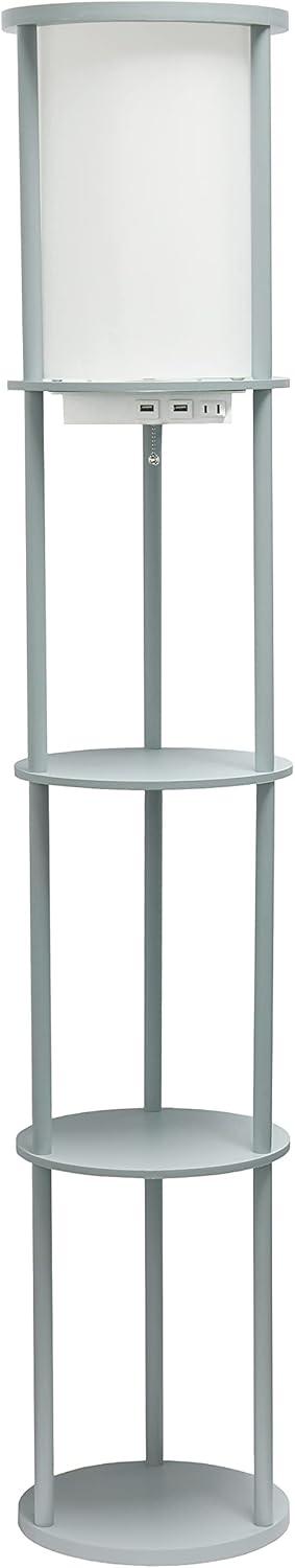 62.5" Round Modern Shelf Etagere Organizer Storage Floor Lamp with 2 USB Charging Ports and 1 Charging Outlet - Simple Designs