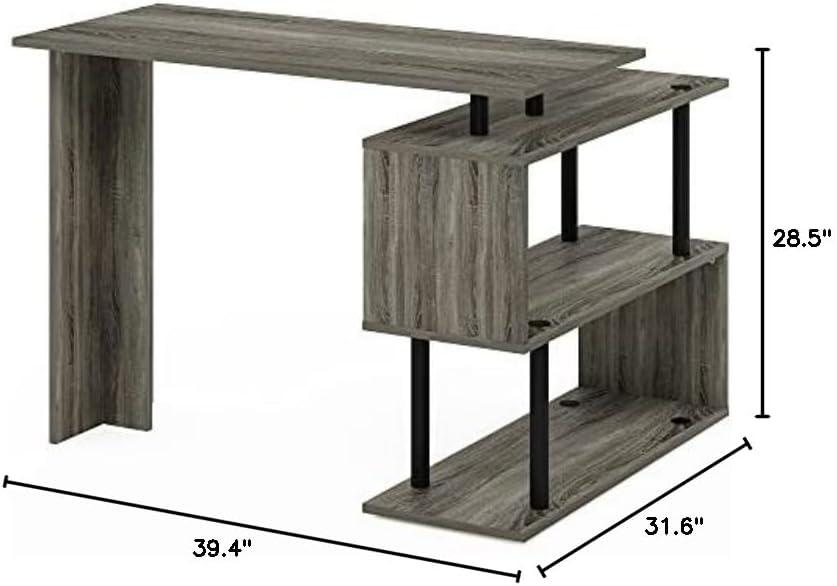 Furinno 39.4" Reversible L-Shape Corner Computer Desk Writing Table Study Workstation with 3-Tier Open Storage Shelves,French Oak/Black