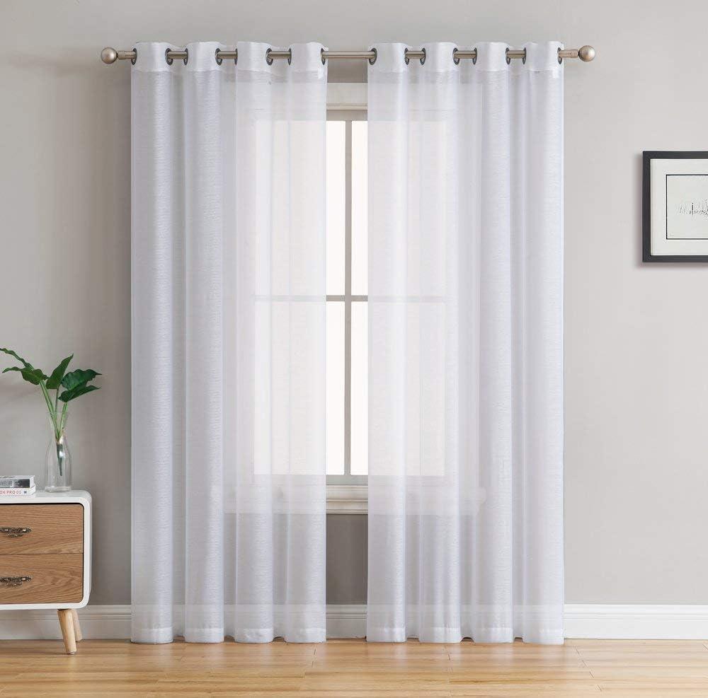 HLC.ME Semi Sheer Voile Light Filtering Transparent Window Curtain Grommet Panels - Set of 2 - White, 54 W x 90 L