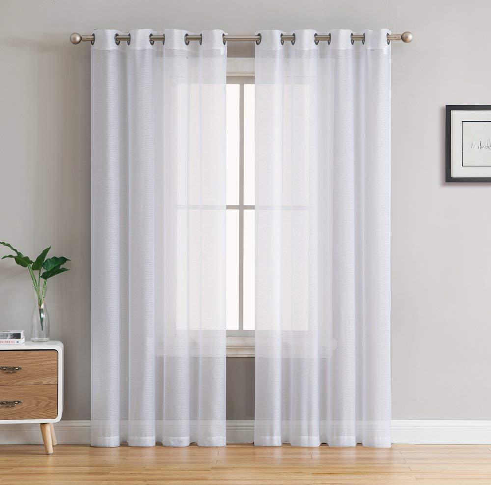 HLC.ME Semi Sheer Voile Light Filtering Transparent Window Curtain Grommet Panels - Set of 2 - White, 54 W x 90 L