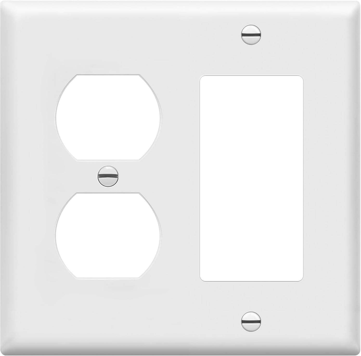 ENERLITES Combination Duplex Receptacle Outlet/Decorator Rocker Light Switch Wall Plate Cover, Standard Size 2-Gang 4.50" x 4.57", Polycarbonate Thermoplastic, UL Listed, 882131-W, White