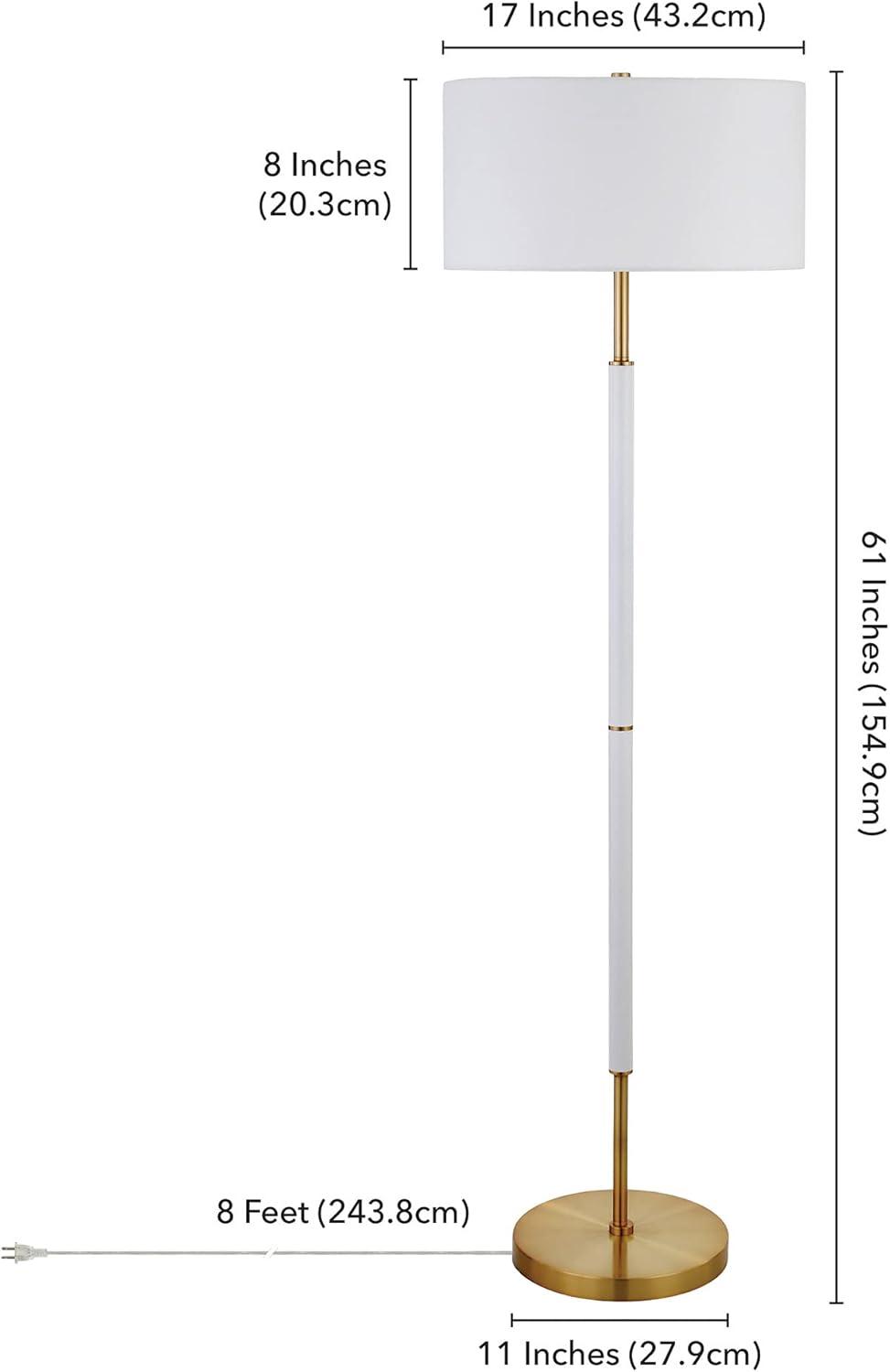 Evelyn&Zoe Simone Mid-Century Modern Metal Floor Lamp, White and Brass