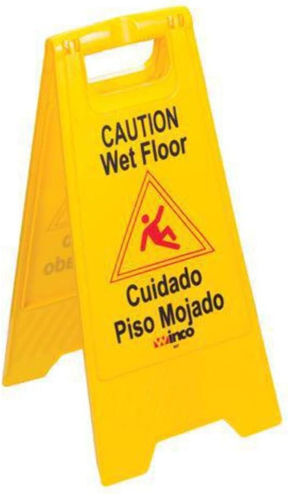 Yellow and Black Plastic Wet Floor Safety Sign, 25 Inches