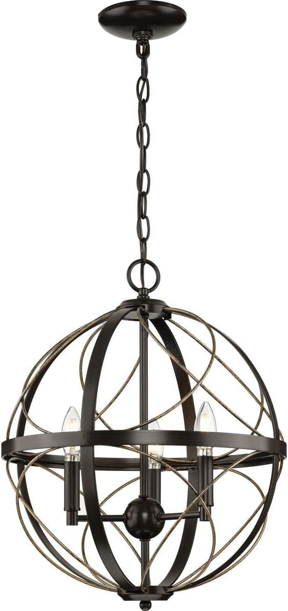 Progress Lighting Brandywine 3-Light Pendant, Antique Bronze, Steel, Farmhouse/Transitional, Hand-Gilded Wire Accents