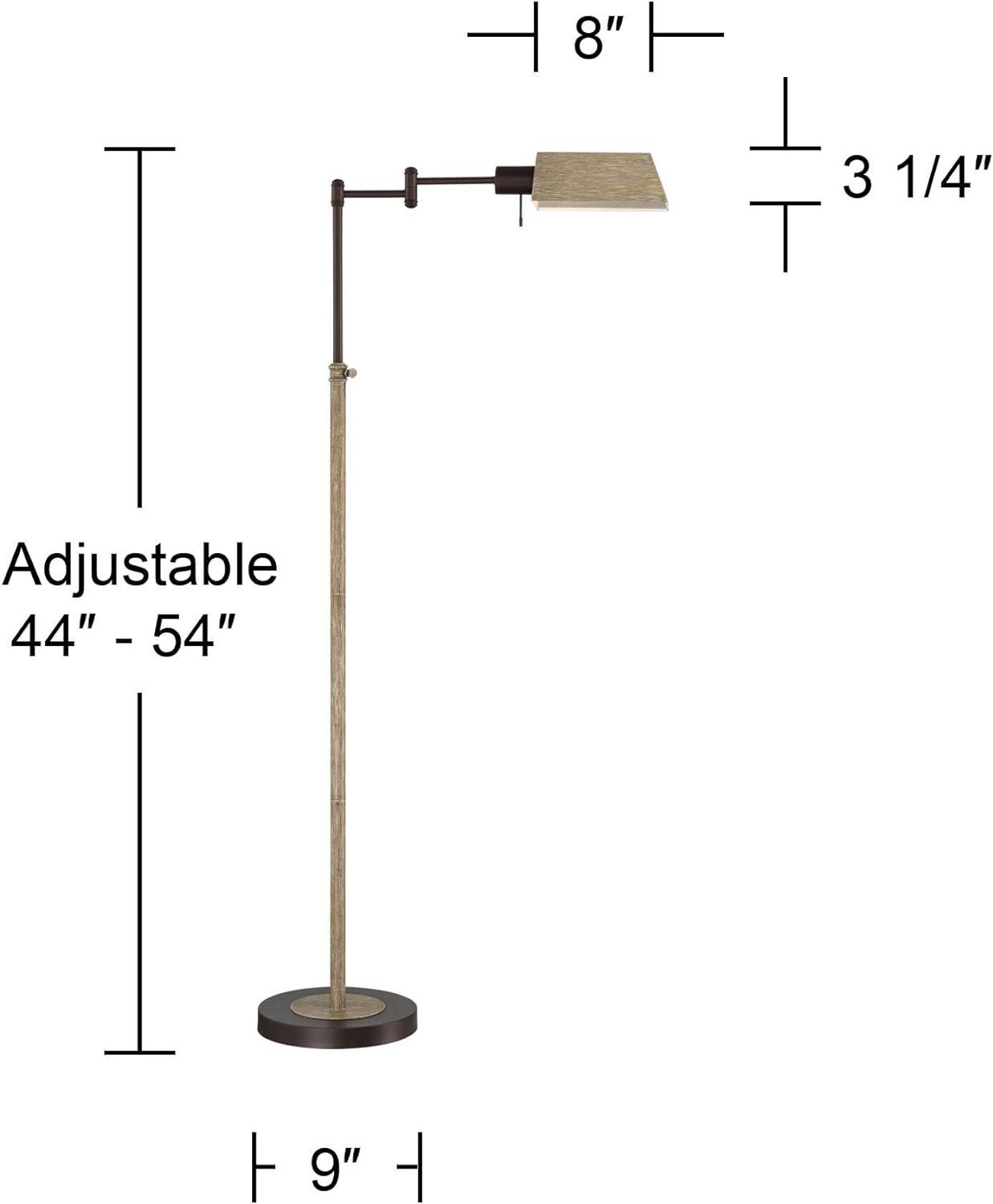 Regency Hill Rustic Farmhouse Swing Arm Pharmacy Floor Lamp 54" Tall Bronze Faux Wood Adjustable Height Living Room Reading Bedroom Office