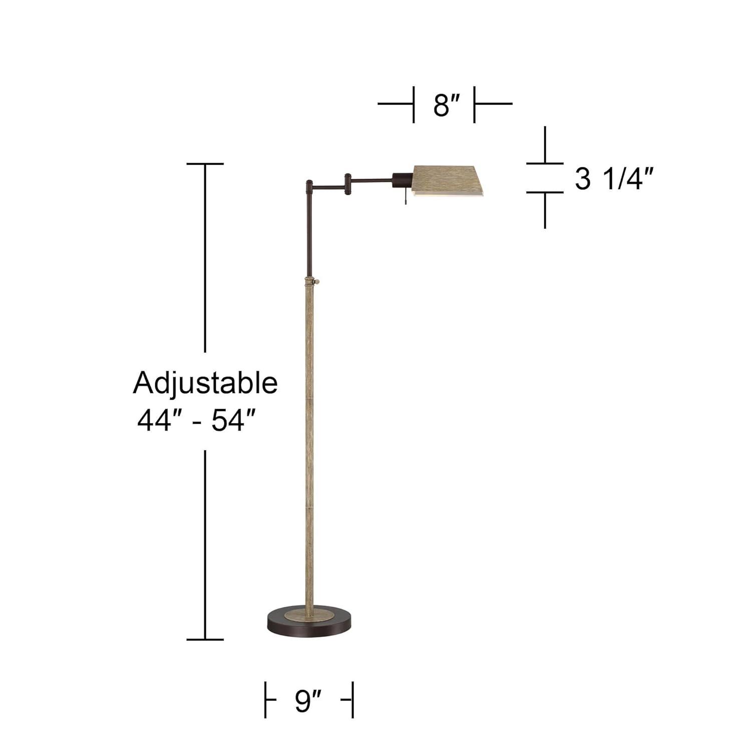 Regency Hill Rustic Farmhouse Swing Arm Pharmacy Floor Lamp 54" Tall Bronze Faux Wood Adjustable Height Living Room Reading Bedroom Office