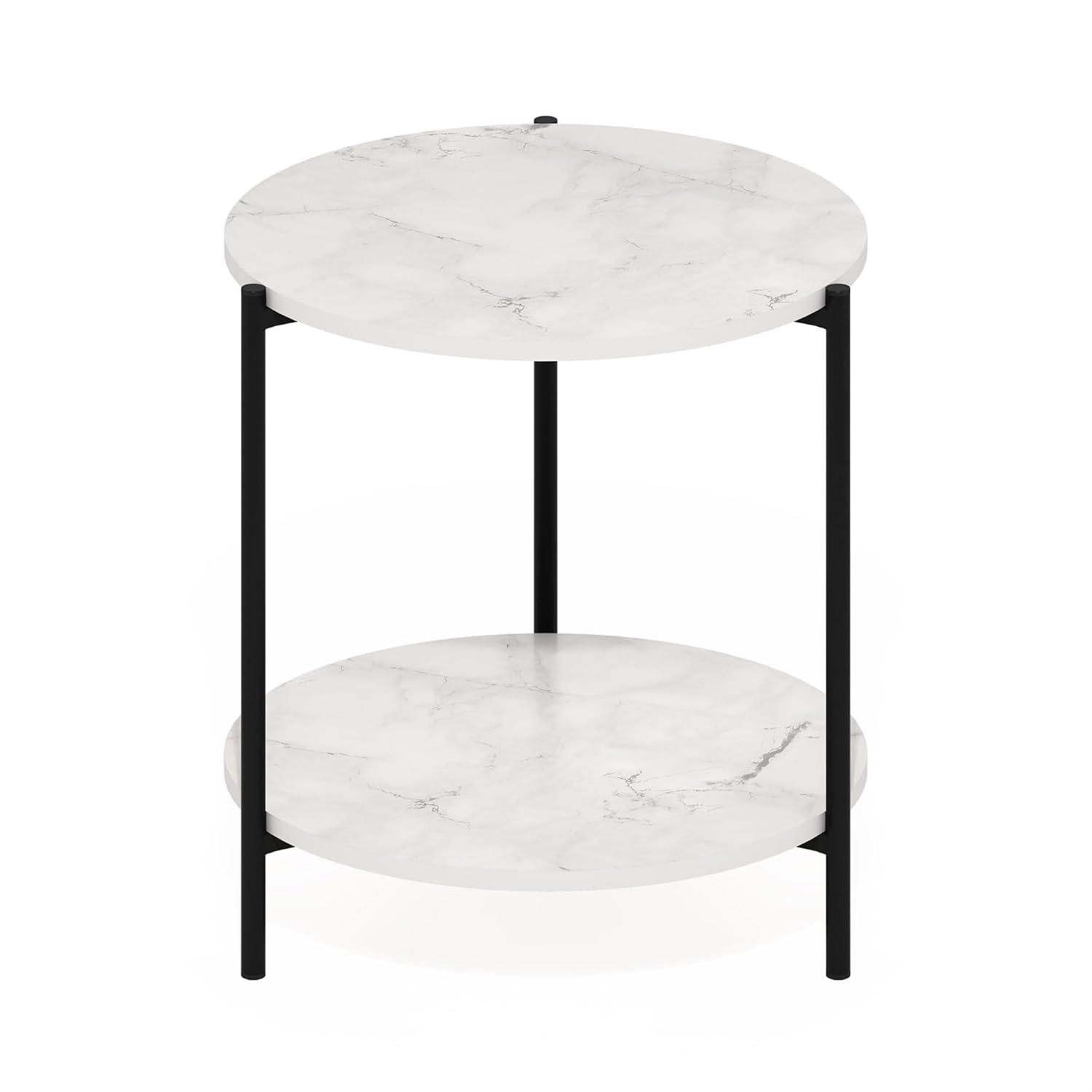 Compact Round White Wood and Metal Side Table