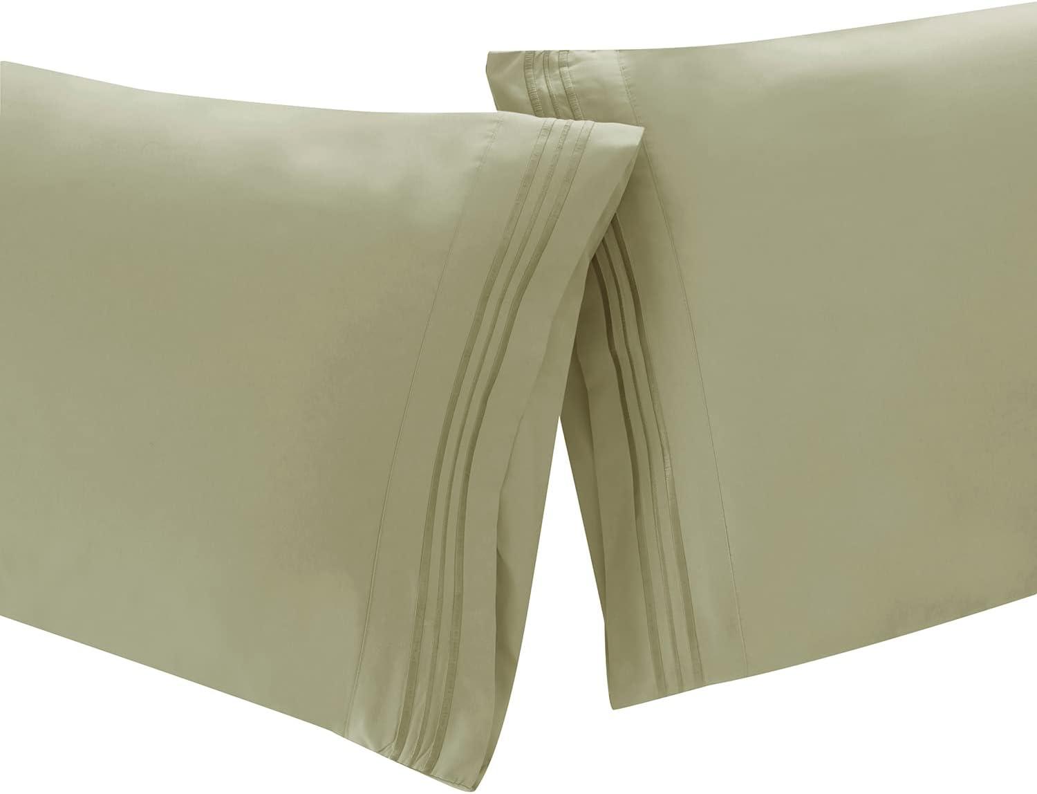 Clara Clark Pillow Cases Premier 1800 Microfiber Collection Pillow Case Set Of 2 Pieces, King Size, Sage Olive Green