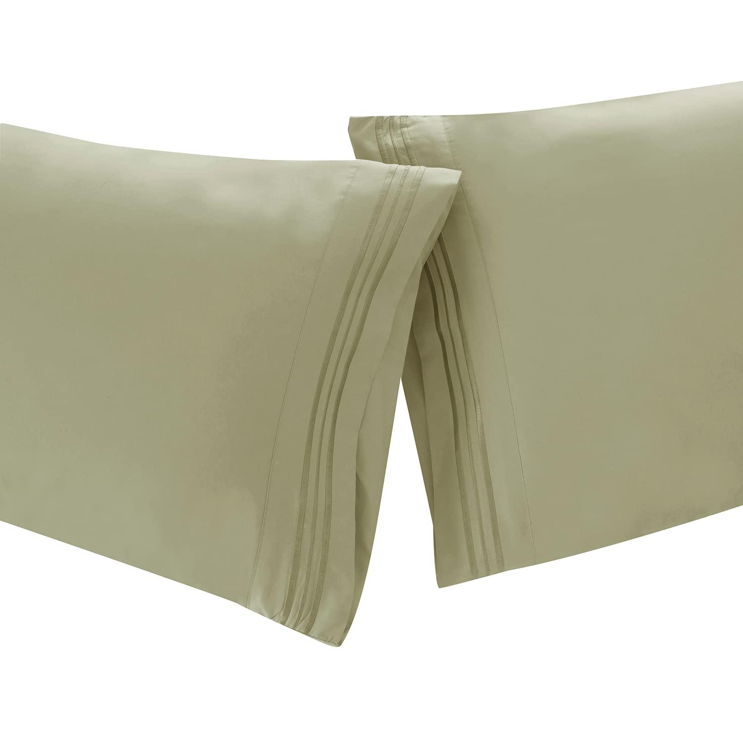 Clara Clark Pillow Cases Premier 1800 Microfiber Collection Pillow Case Set Of 2 Pieces, King Size, Sage Olive Green