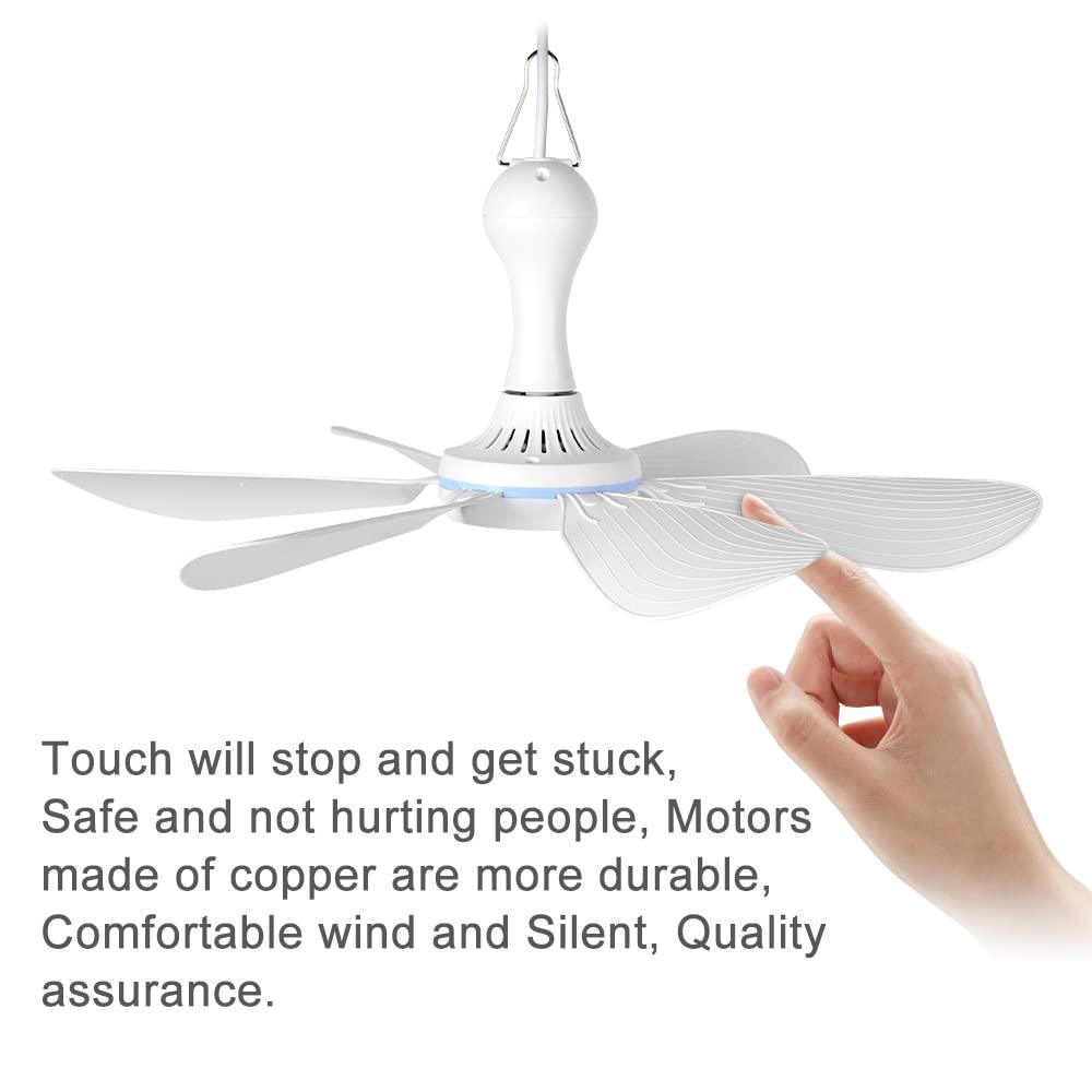 USB Mini Small Ceiling Fan quiet Camping RV Fans Emergency Portable Outdoor Hanging Gazebo Canopy Dorm Fans Silent For Tent,Hiking,Outages Home Room with Remote Battery operated,Power Bank powered