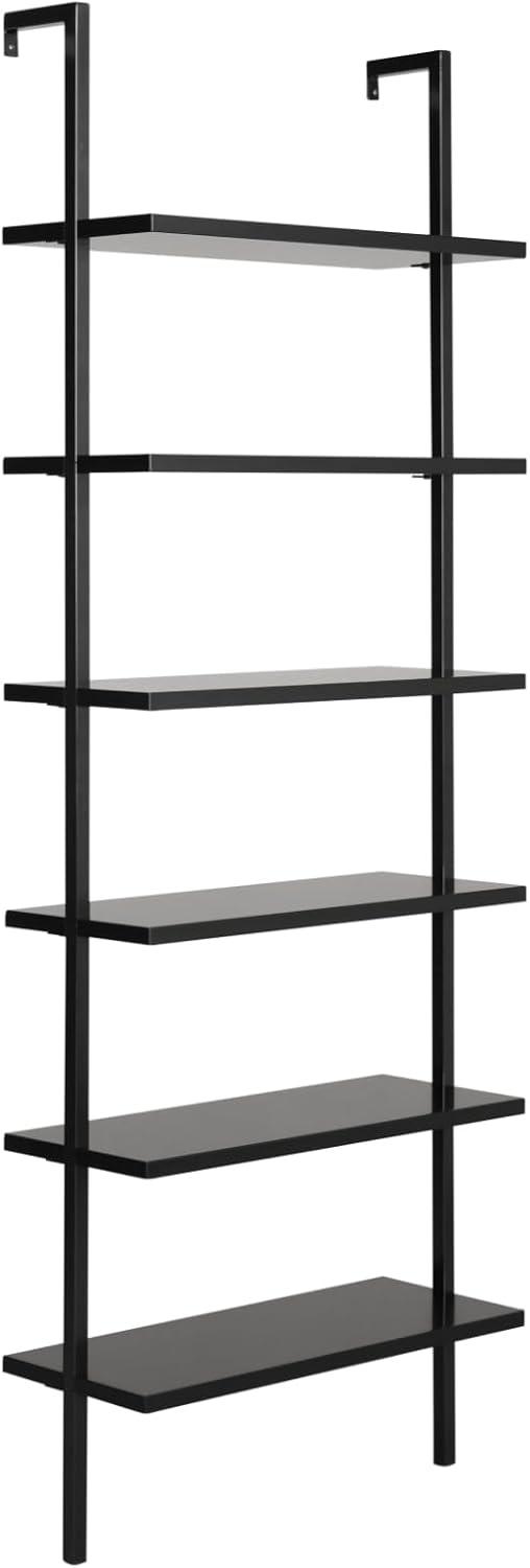 Nathan James 85" Theo 6 Shelves Wall Mounted Bookcase Matte Black: Sleek Design, Home Office Storage