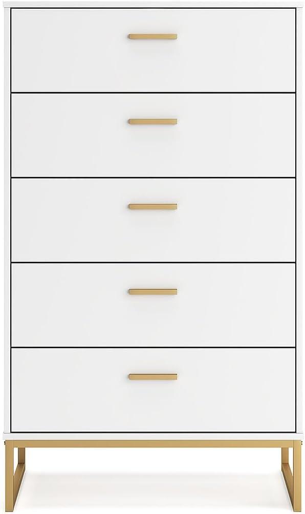 Signature Design by Ashley Socalle 5 Drawer Tall Dresser, White/Gold