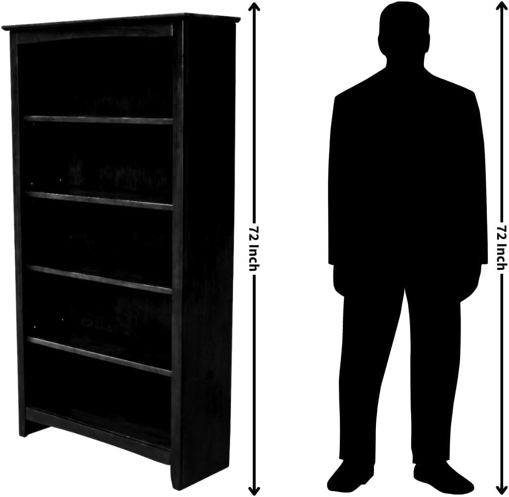 72" Shaker Bookshelf Espresso - International Concepts: Solid Parawood, 6 Fixed Shelves