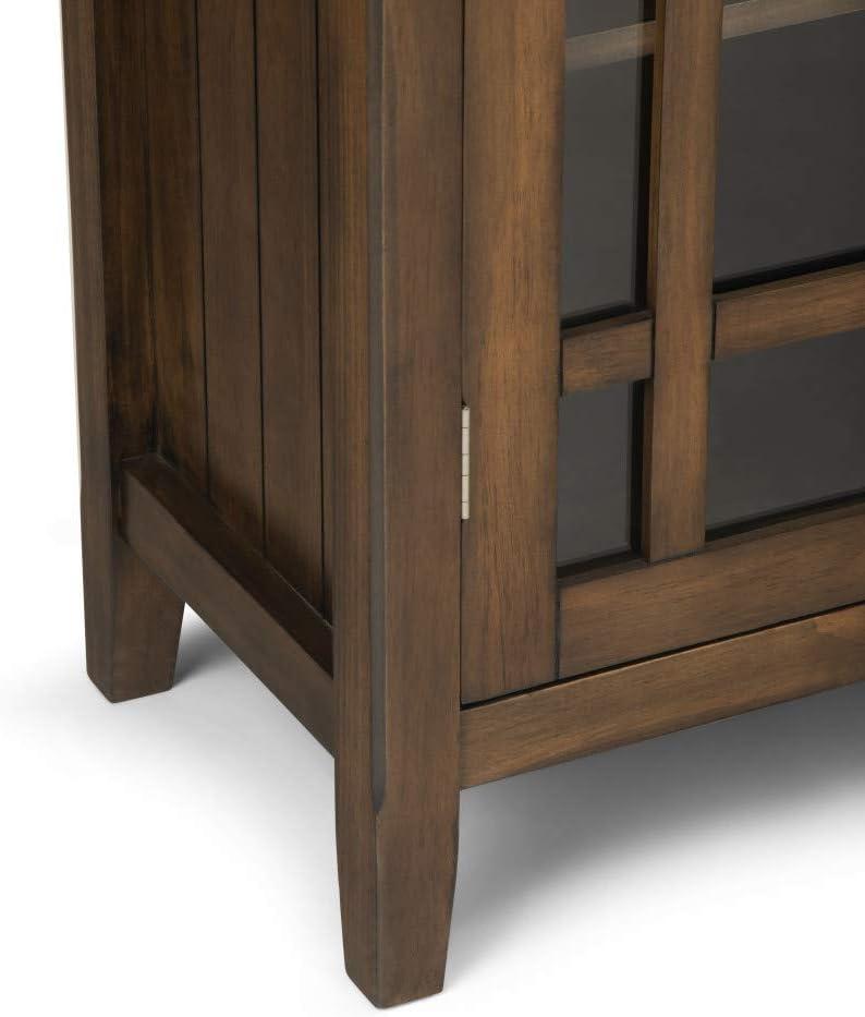 Simpli Home Bedford 39"W Solid Wood 4-Shelf Medium Storage Cabinet with Glass Doors and Adjustable Shelves