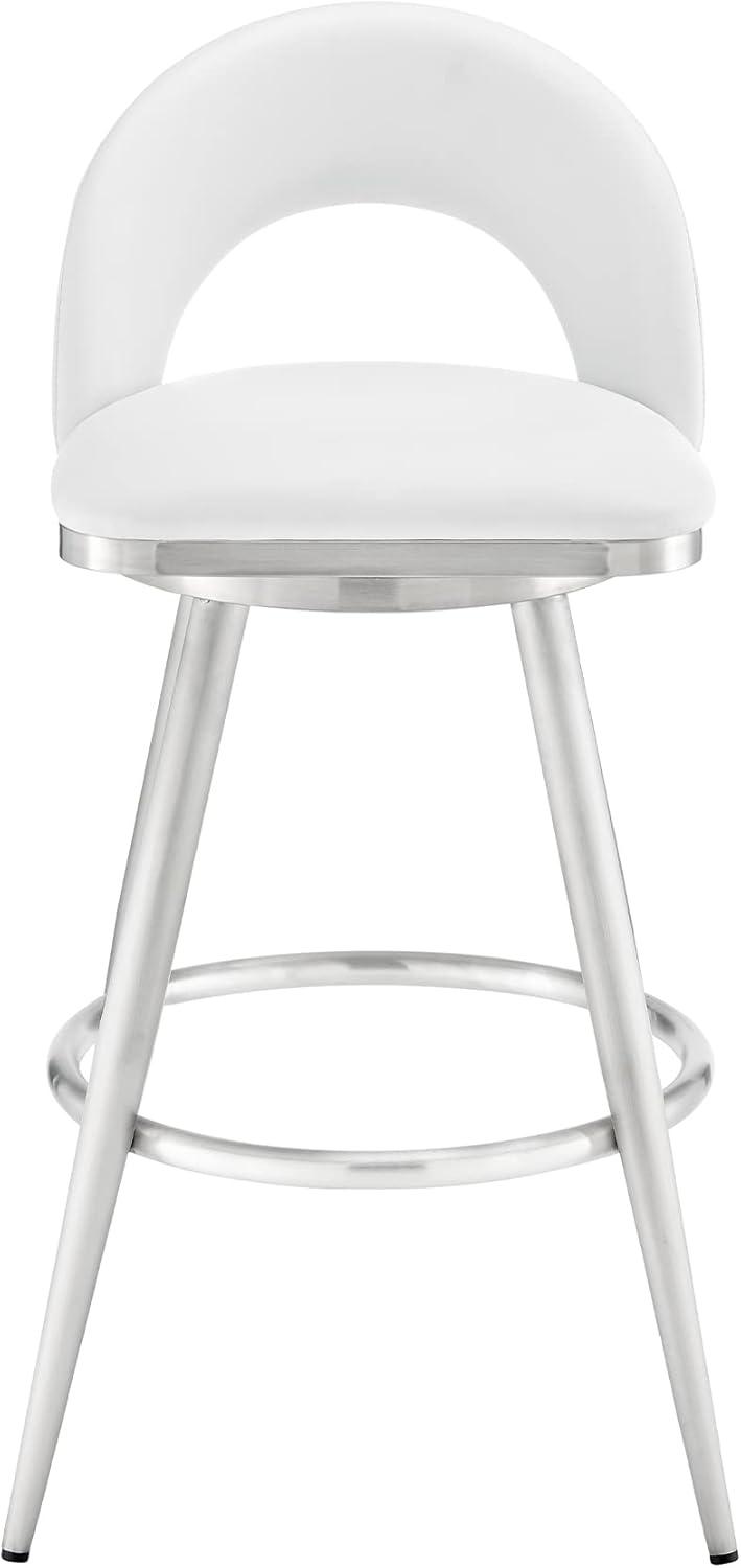 Armen Living Lottech 26" Metal/Faux Leather Swivel Counter Stool in White/Chrome