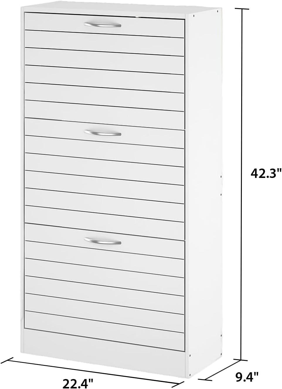 Homsee 3-Drawer Shoe Storage Cabinet with Louver Doors, 3-Tier Wood Shoe Rack Storage Organizer for Entryway, Brown (22.4”L x 9.4”W x 42.3”H)