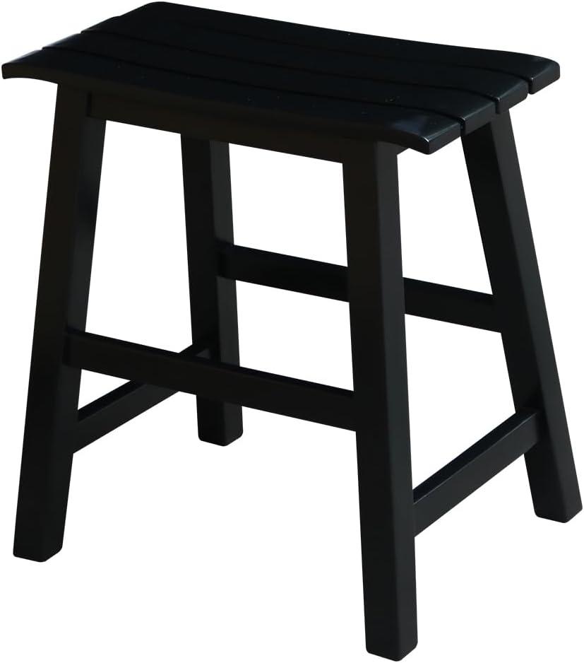 Espresso Black Solid Acacia Traditional Slat Seat Stool, 18-Inch