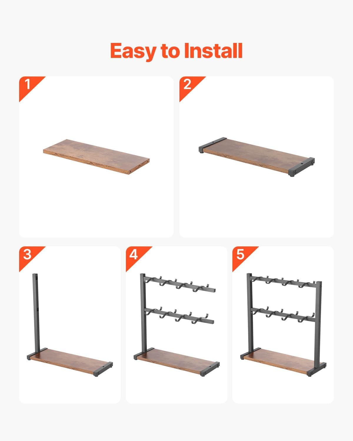 Coffee Mug Holder for Countertop, 16-Hooks Coffee Cup Holder with Storage Base, 2-Tier Mugs Tree Rack Carbon Steel