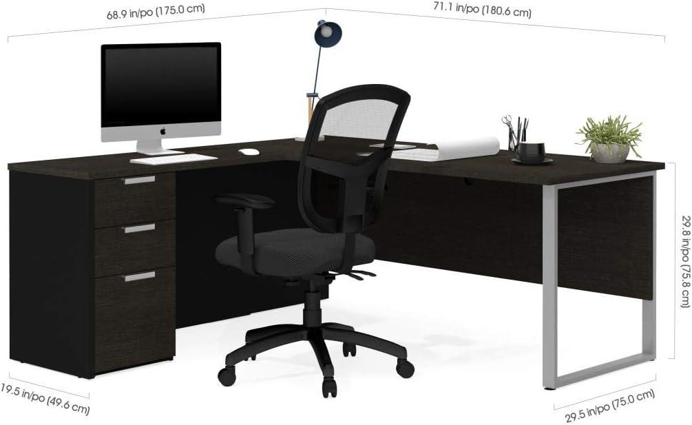 Bestar Pro Concept Plus L Desk with Metal Leg in Deep Gray and Black