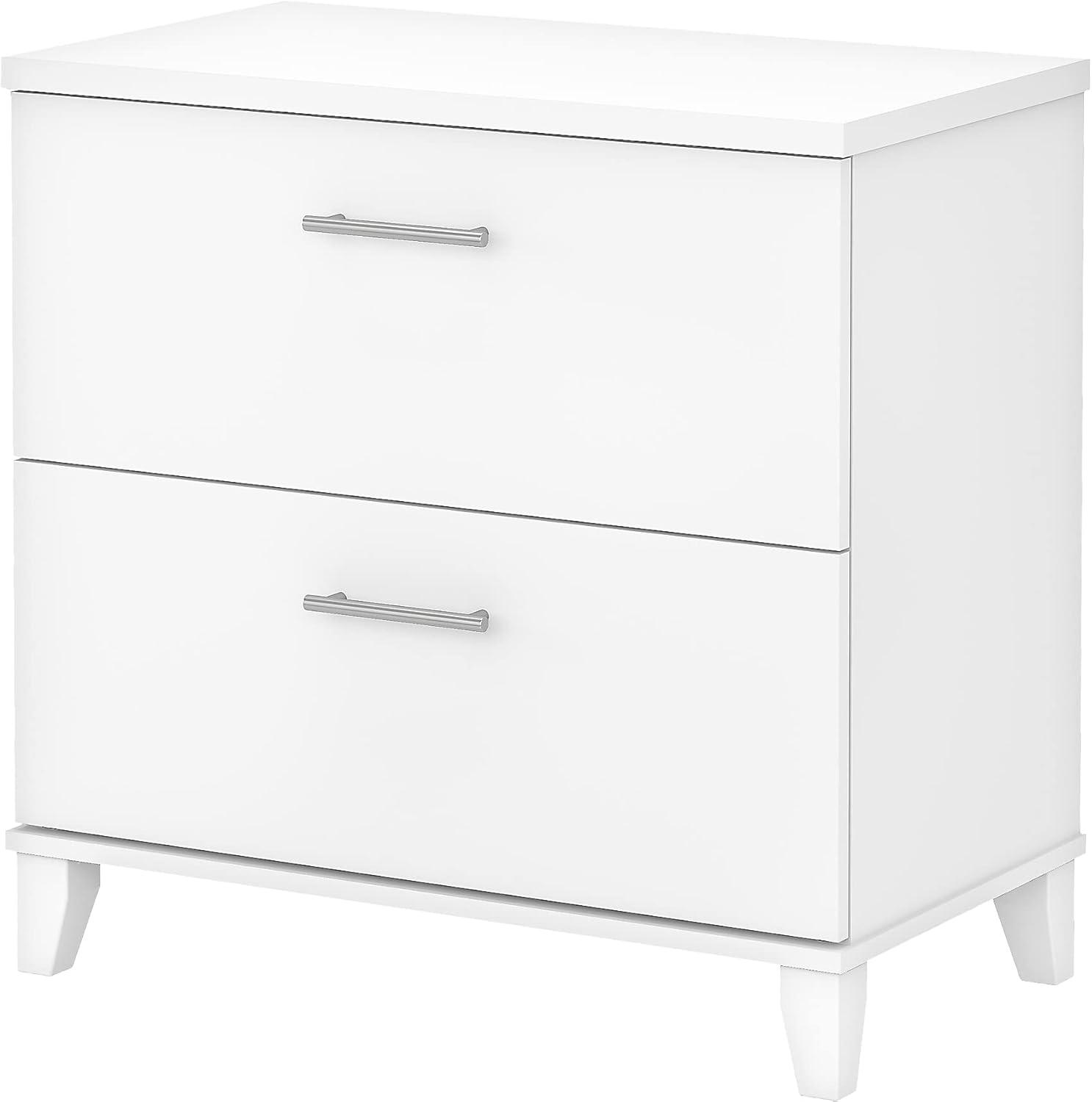 White Transitional 2-Drawer Mobile Lateral Filing Cabinet