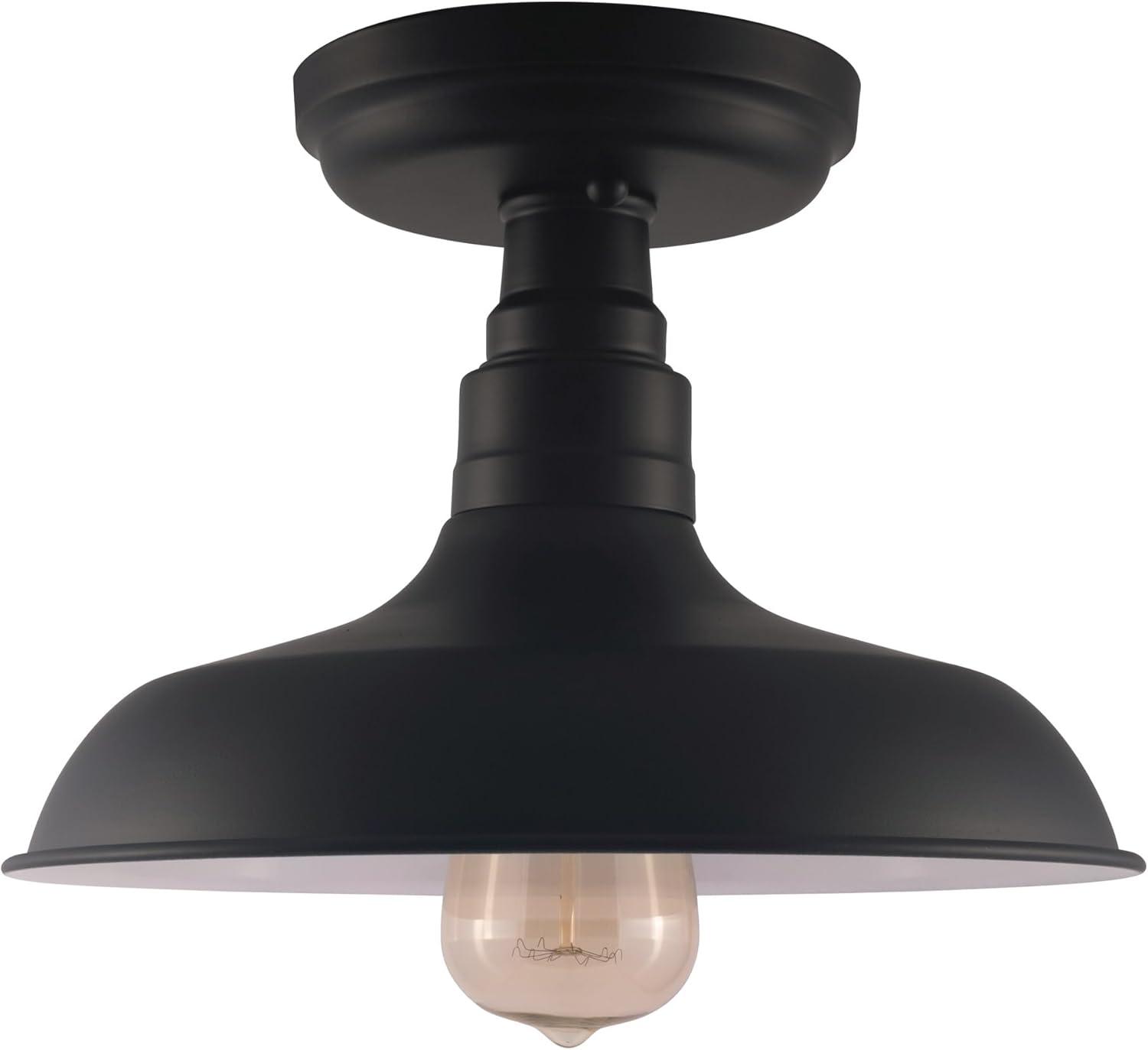 Design House 588525 Kimball Industrial Farmhouse 1-Light Indoor Dimmable Semi-Flush Ceiling Mount Light with Metal Shade for Kitchen Hallway Dining Room Bedroom, Matte Black