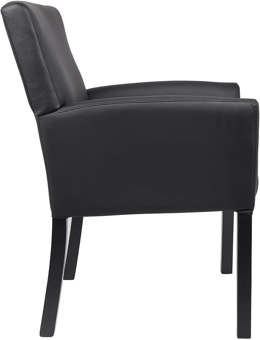 Executive Box Armchair Black - Boss Office Products: Ergonomic, Vinyl Upholstery, Wood Legs, Fixed Height