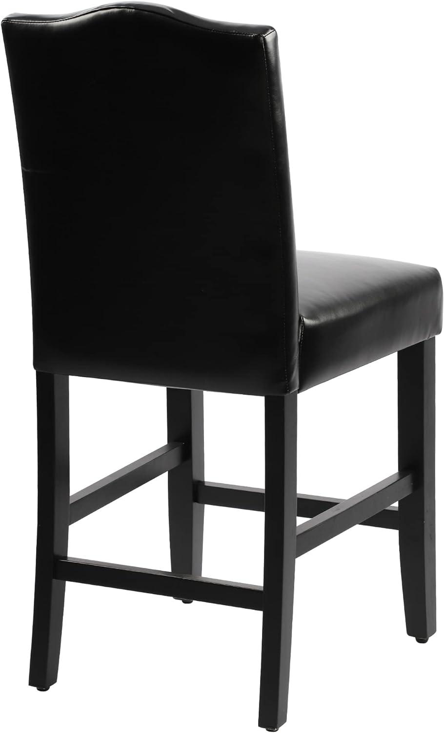 Black Faux Leather and Wood Counter Height Stools, Set of 2