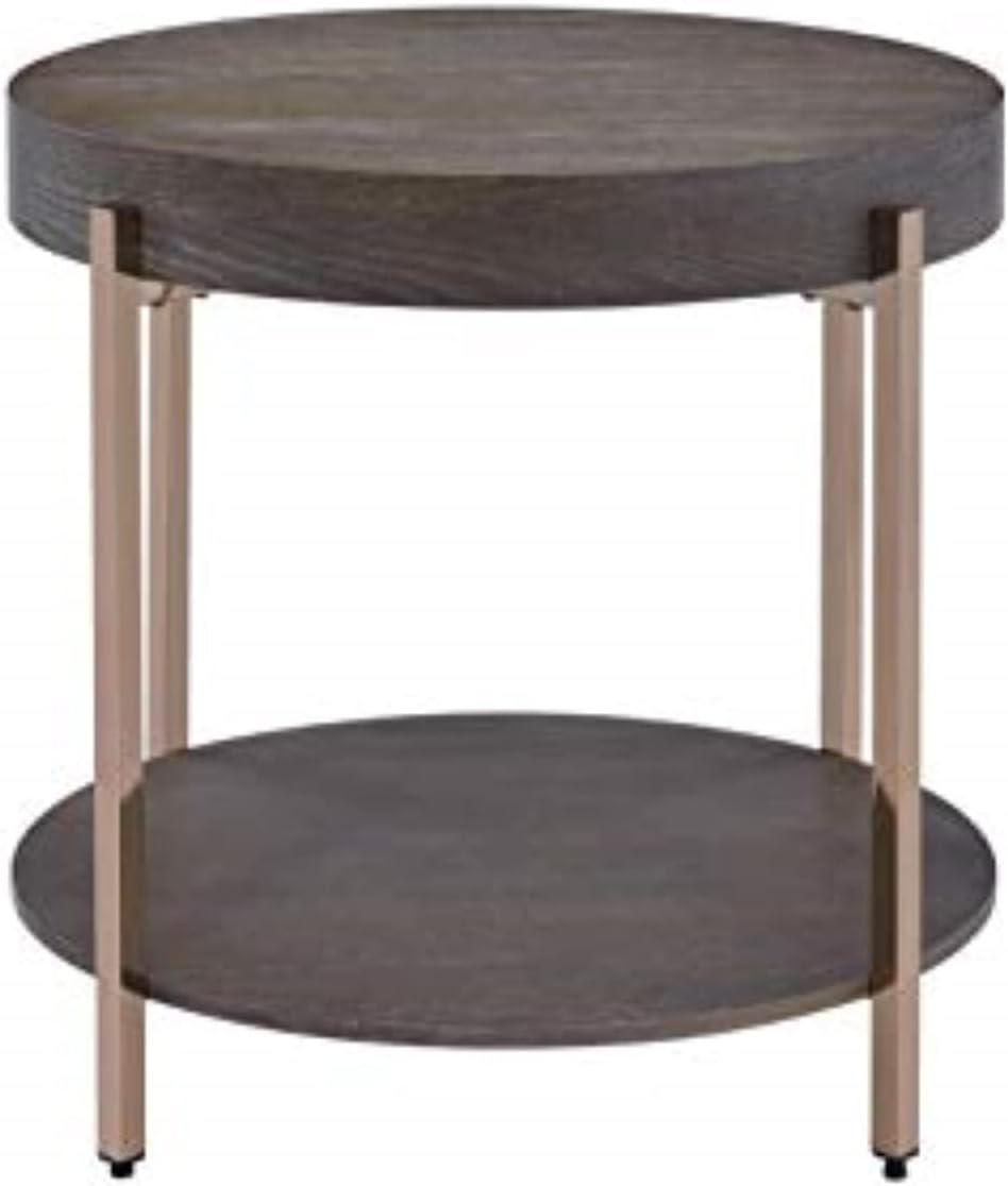 ACME Weyton Round Wood Top End Table in Light Brown and Champagne