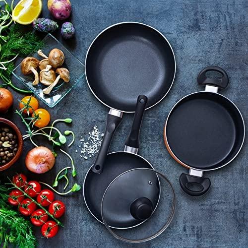 Moss & Stone 4 Peice Pots & Pans Set Nonstick Cookware Set, Aluminum Pots and Pans, Copper Pots and Pans Set with Glass Lid, Dishwasher Safe, Cooking Set