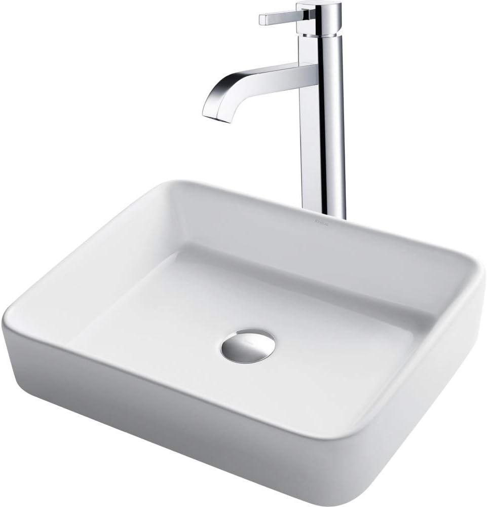 Ceramic Rectangular Vessel Bathroom Sink with Faucet