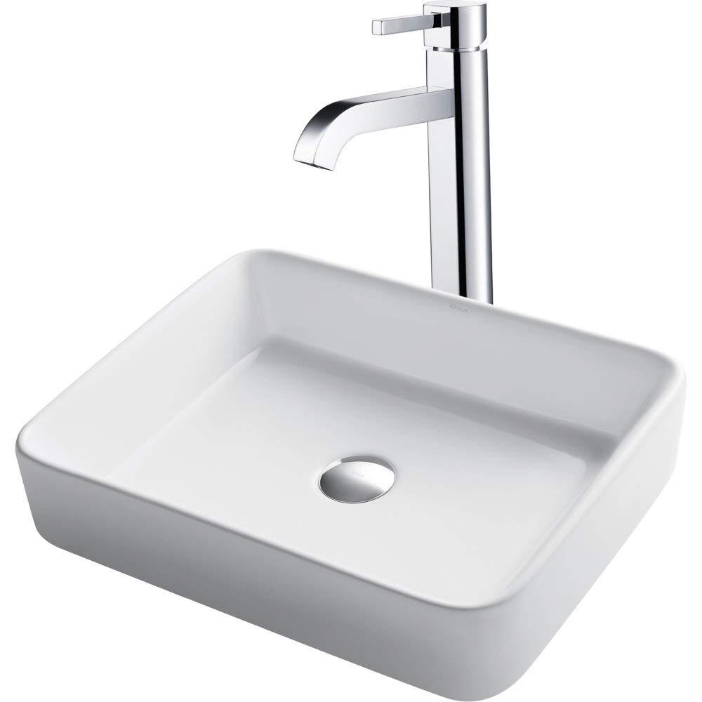 Ceramic Rectangular Vessel Bathroom Sink with Faucet