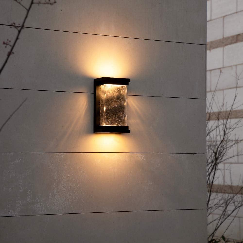 Modern Matte Black LED Outdoor Wall Lantern with Seeded Glass