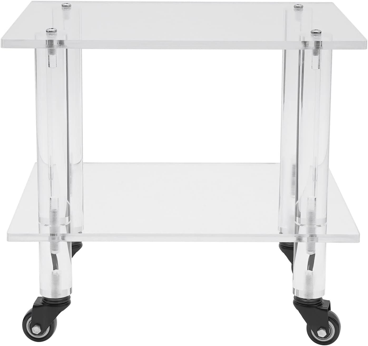 2-Tier Rolling Under Desk Printer Stand Cart with Storage Shelves, Clear Acrylic Printer Rack with Wheels for Home, Office 11.8 Width