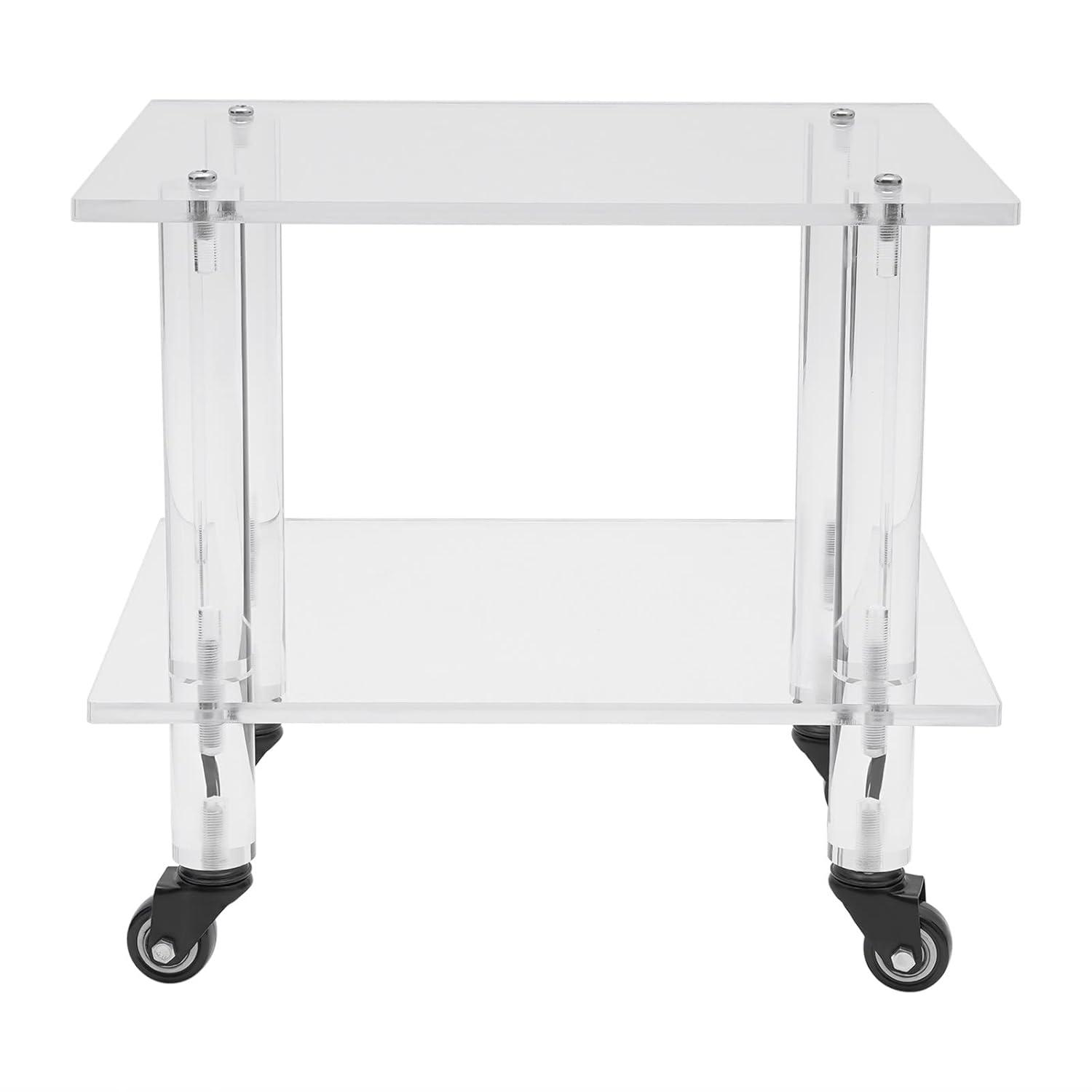 2-Tier Rolling Under Desk Printer Stand Cart with Storage Shelves, Clear Acrylic Printer Rack with Wheels for Home, Office 11.8 Width