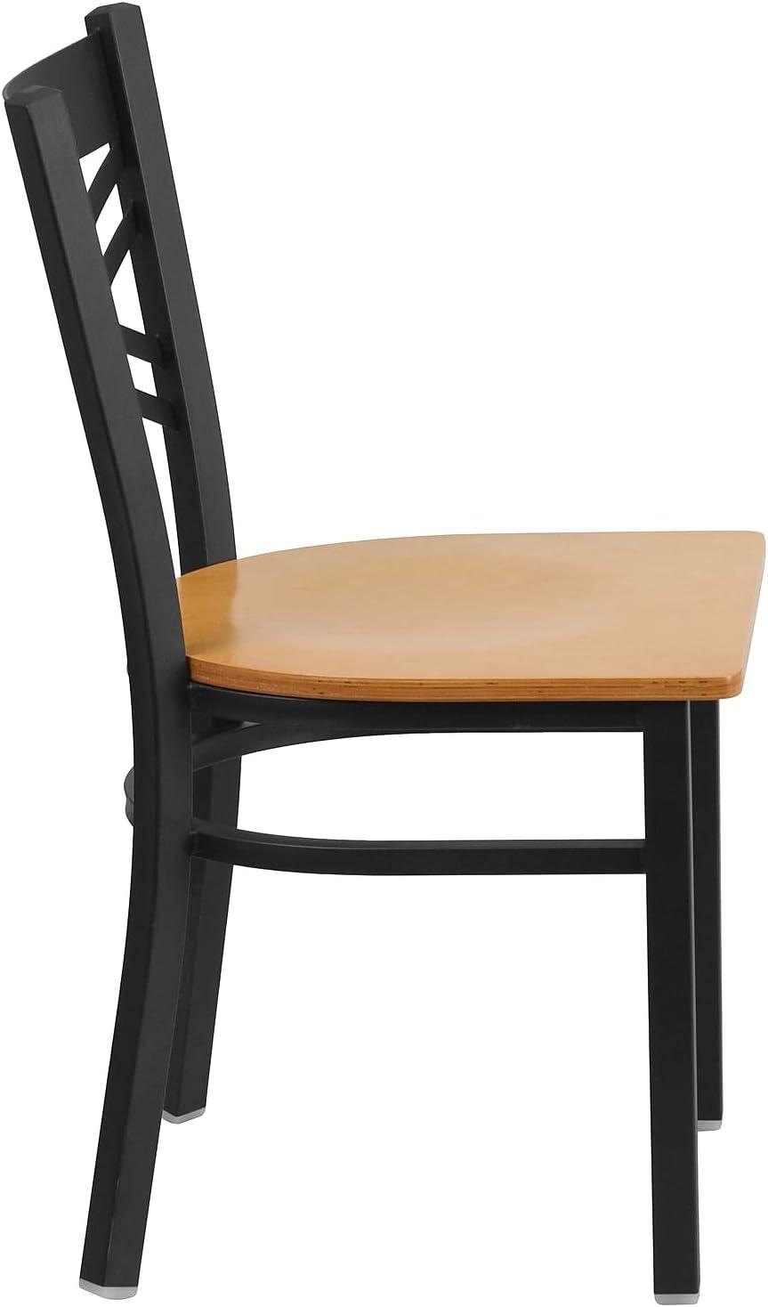 Flash Furniture 2 Pack HERCULES Series Black ''X'' Back Metal Restaurant Chair - Natural Wood Seat