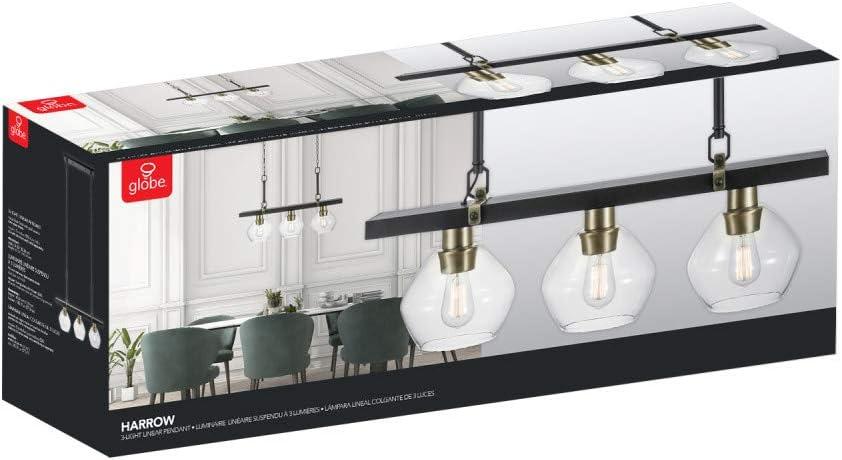 Globe Electric Harrow 3-Light Matte Black Linear Pendant Lighting with Gold Accent Sockets and Clear Glass Shades, 60873