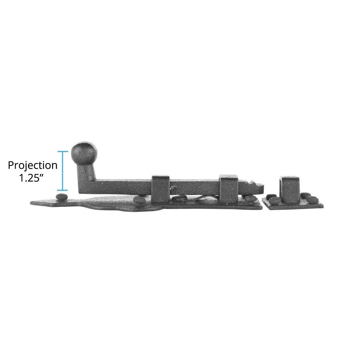 Black Slide Bolt Door Latch 3.75"L Rust Resistant Wrought Iron