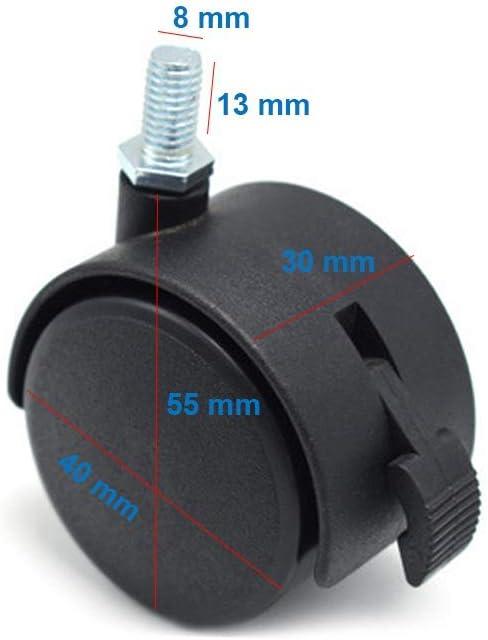 Black Nylon Swivel Stem Casters with Locking Brake, Set of 4