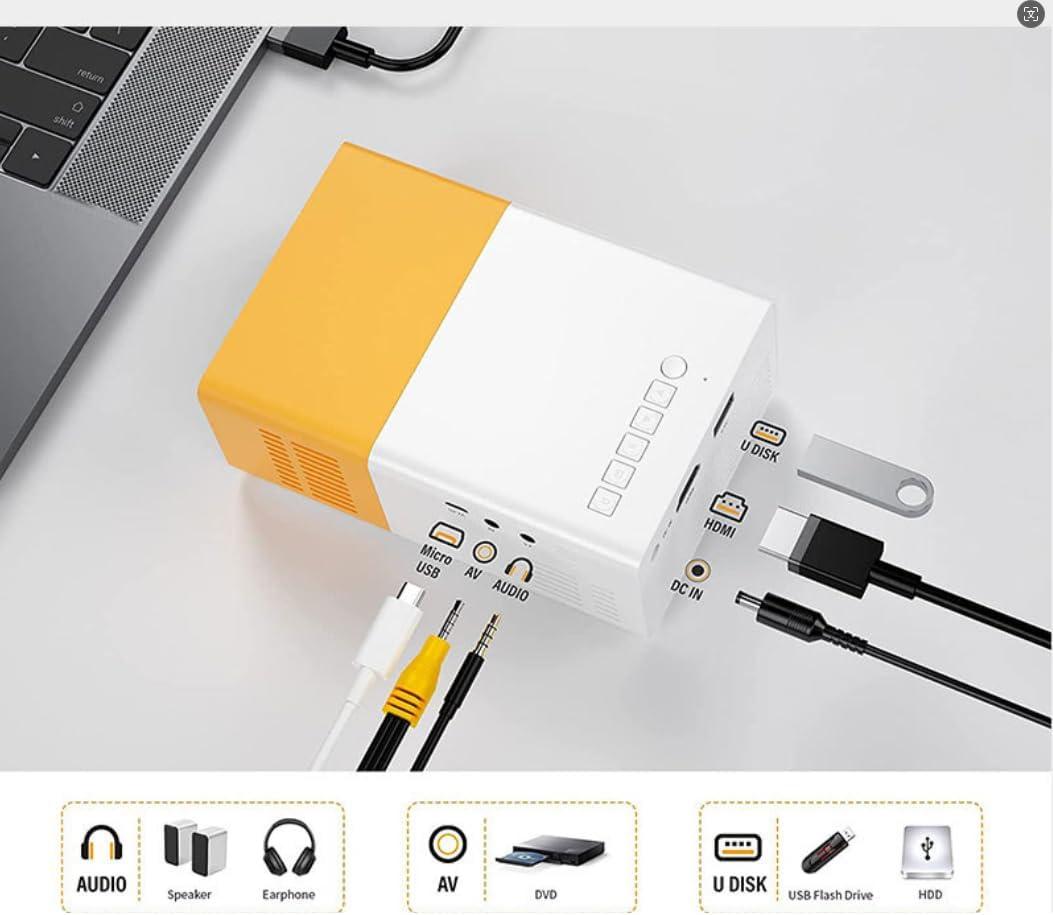 Compact Yellow and White LED Wi-Fi Mini Projector