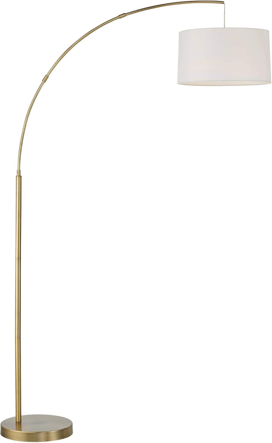 360 Lighting Cora Modern Arc Floor Lamp Standing 72" Tall Brass Metal White Linen Drum Shade Decor for Living Room Reading Bedroom Office House Home