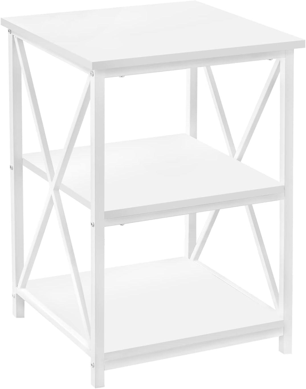 White Metal and Wood Square Contemporary Side Table