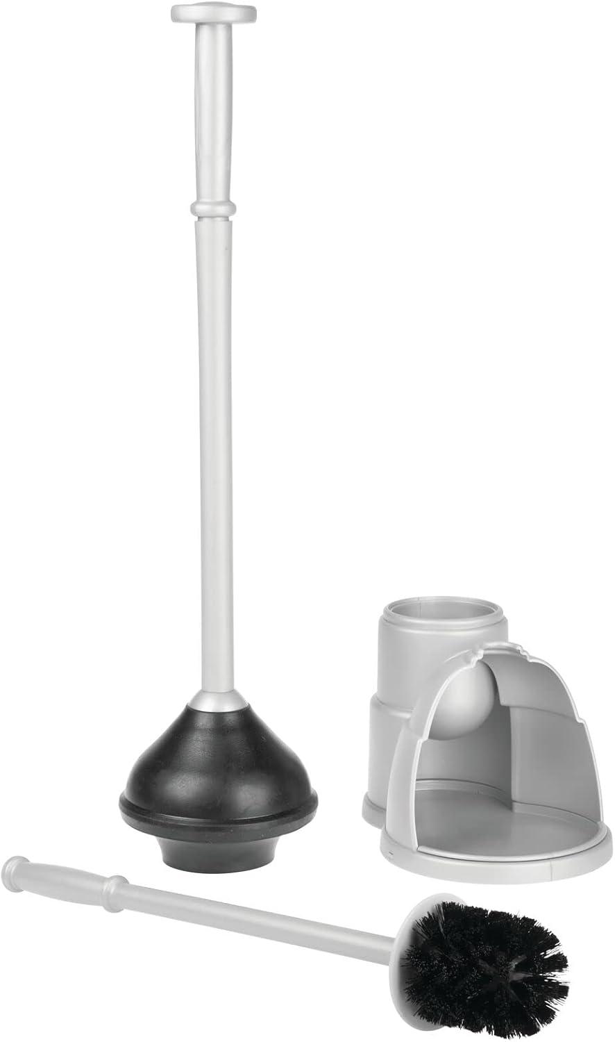 mDesign Hidden Plunger and Brush Set for Bathroom Toilet - Silver