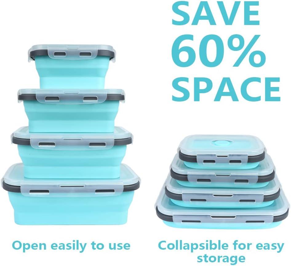 Chicmine Freezer Safe Collapsible Containers Collapsible Food Storage Containers 4pcs Collapsible Food Storage Container Set with Lids Silicone for Outdoor