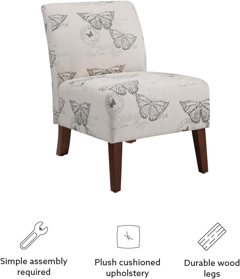 Gray Butterfly Print Linen Slipper Chair with Wood Legs