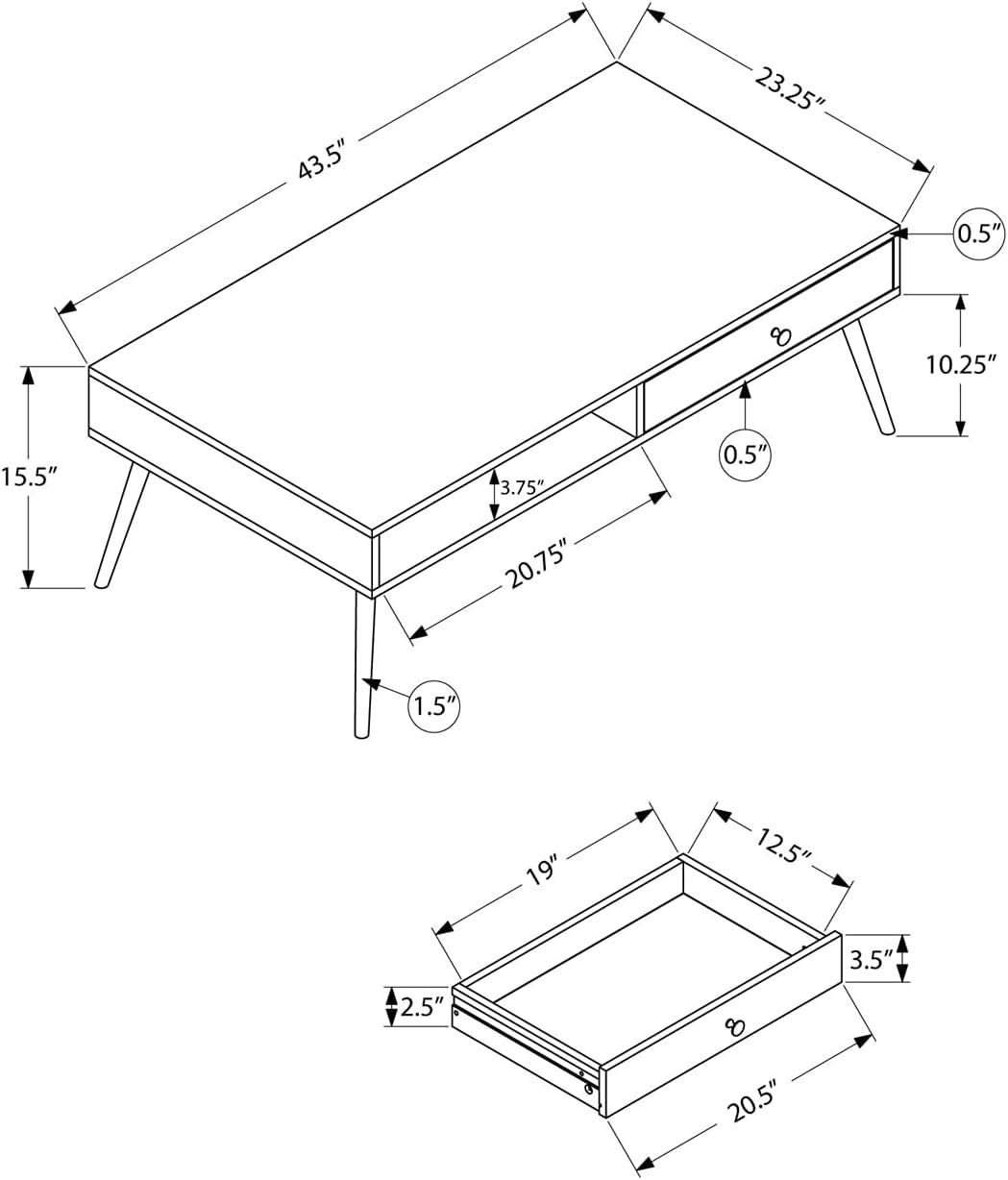 Monarch Specialties Coffee Table, Accent, Cocktail, Storage, Living Room, 44"L, Walnut Laminate