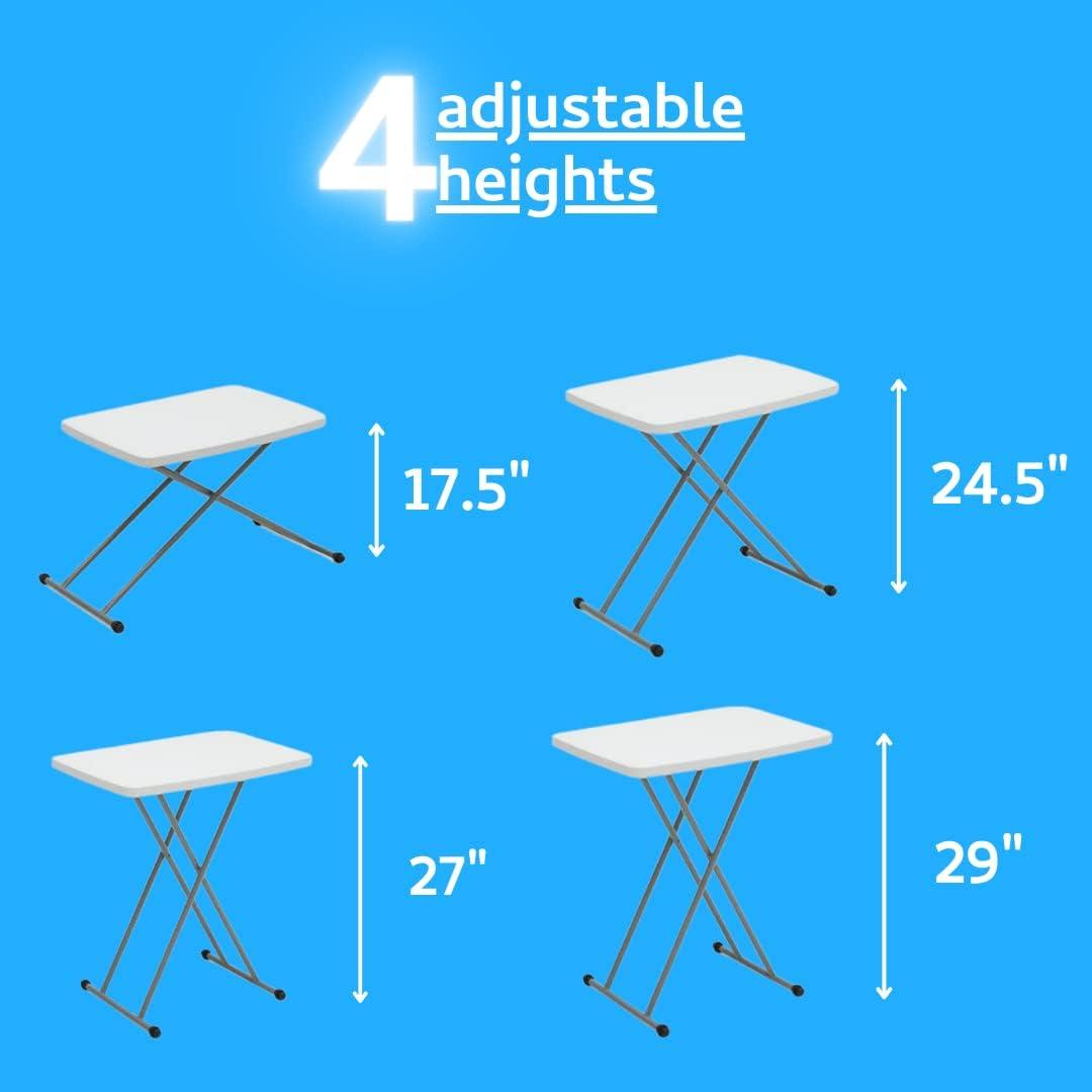 Adjustable Height White Plastic Folding TV Tray Table