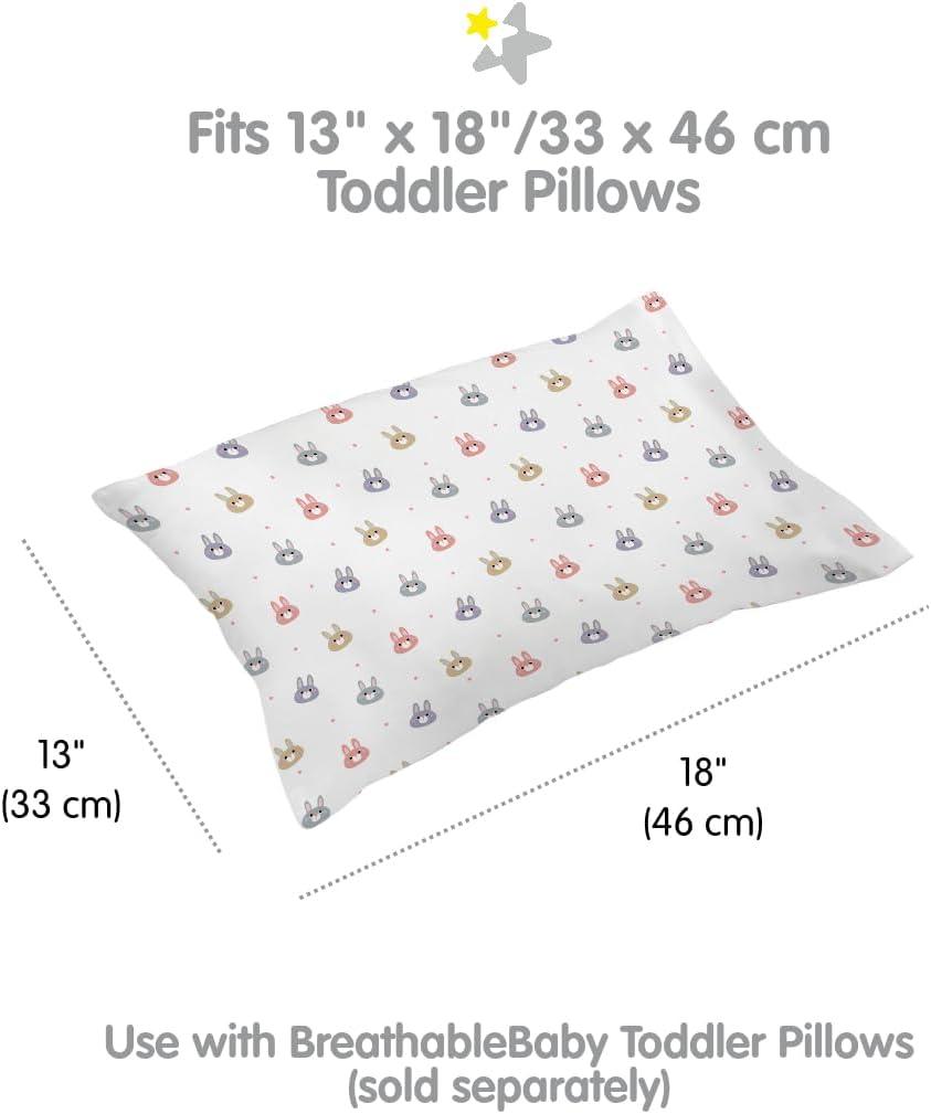 BreathableBaby Cotton Percale Pillowcase, For 13" x 18"/33 x 46 cm Toddler Pillow, Rabbits (2-Pack)