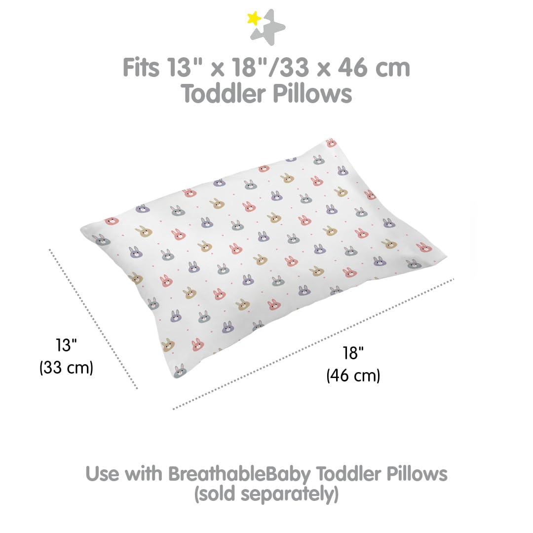 BreathableBaby Cotton Percale Pillowcase, For 13" x 18"/33 x 46 cm Toddler Pillow, Rabbits (2-Pack)