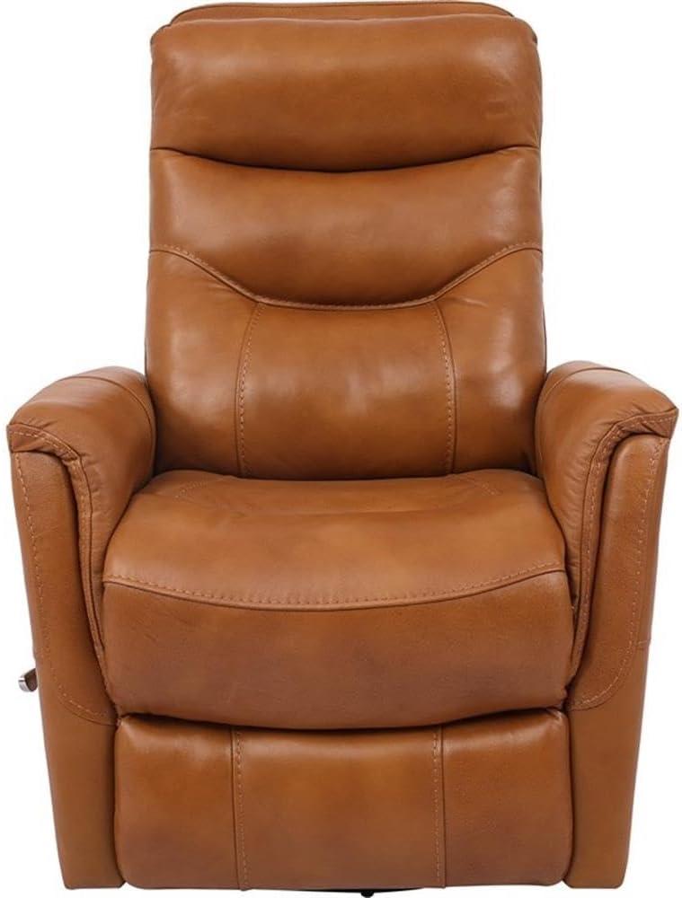 Butterscotch Leather Swivel Recliner with Wood Accents